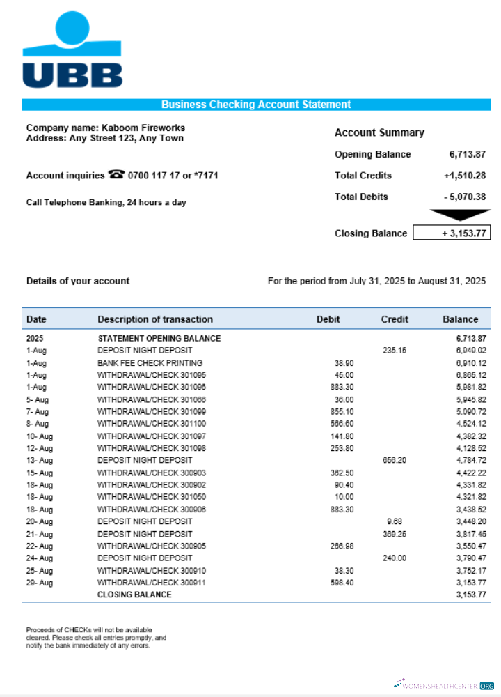 Download UBB business firm statement Word and PDF format Photoshop template